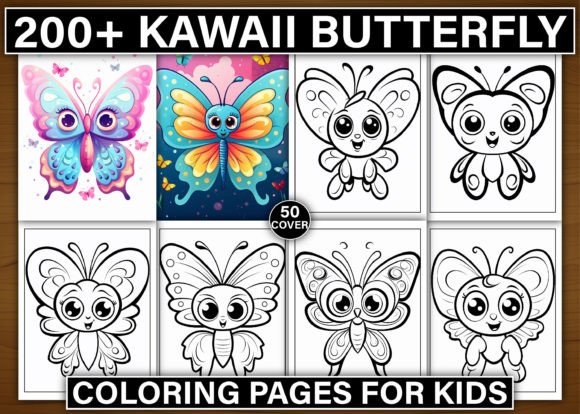 200 Cute Kawaii Butterfly Coloring Pages