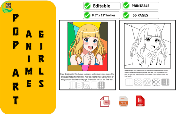 Pop Art Anime Girls Coloring Book KDP